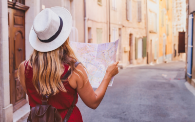 Lady Navigating Street in Europe